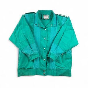 Vintage 80s Fleet Street Teal Bomber Jacket Women's Large Retro Windbreaker